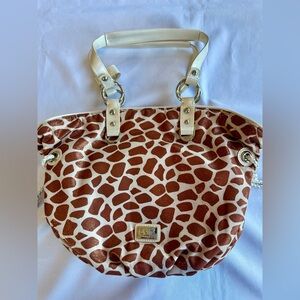 NWOT Beijo Giraffe Printer Shimmer Brown & Cream Shoulder Bag with Ties